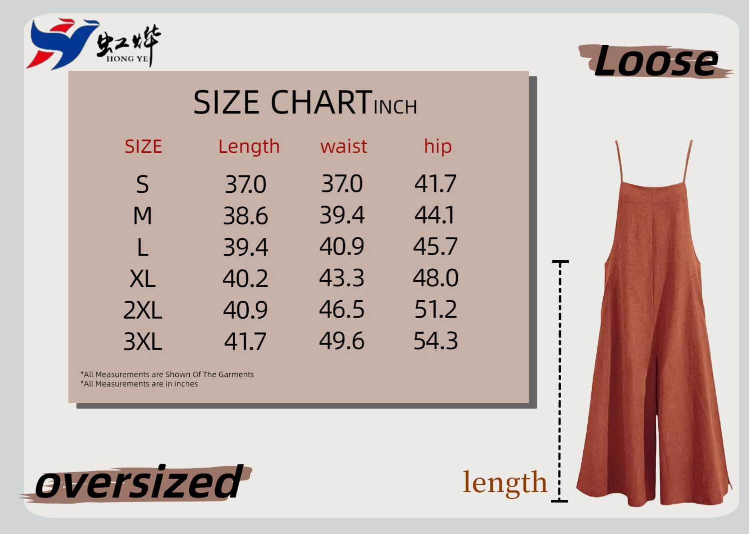 size chart casual pants